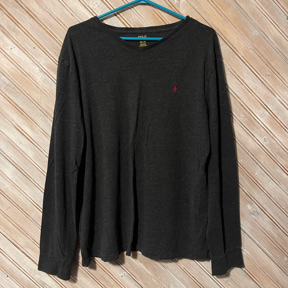 Polo Ralph Lauren grey & red embroidered logo long sleeve shirt men’s top cotton